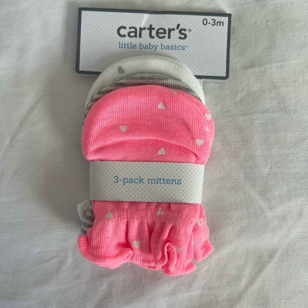 [BUNDLE ME] Carter's Heart Patterned Pink and Gray Mittens - 3 Pack
